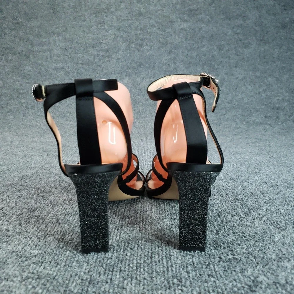 J.CREW Shoes Womens Size 9 Black Strappy‎ Leather Polyester Block Heel BP333